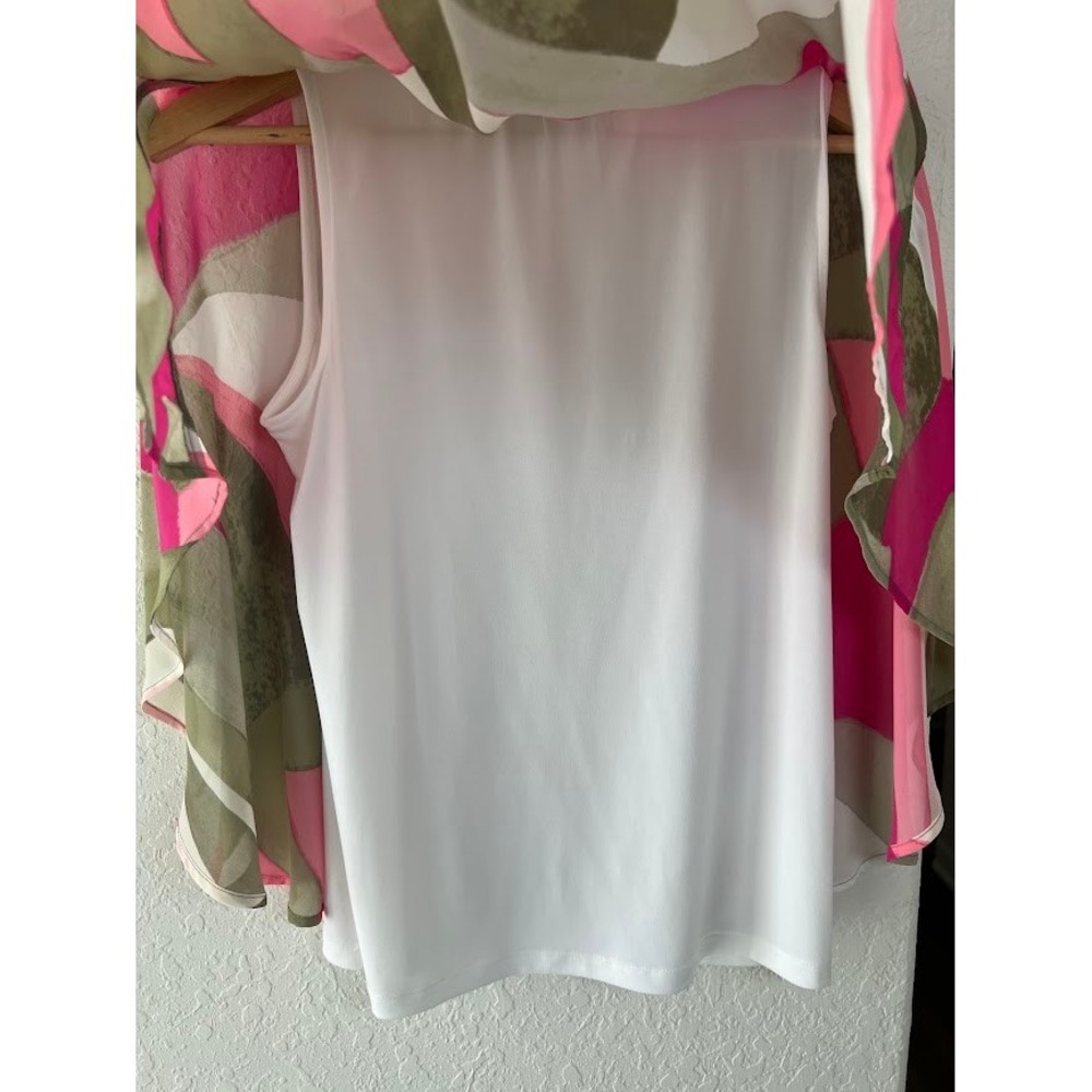 Chicos‎ Pink Olive Green Abstract Print Layered Poncho Tank Top Size 0 Small - Picture 3 of 8